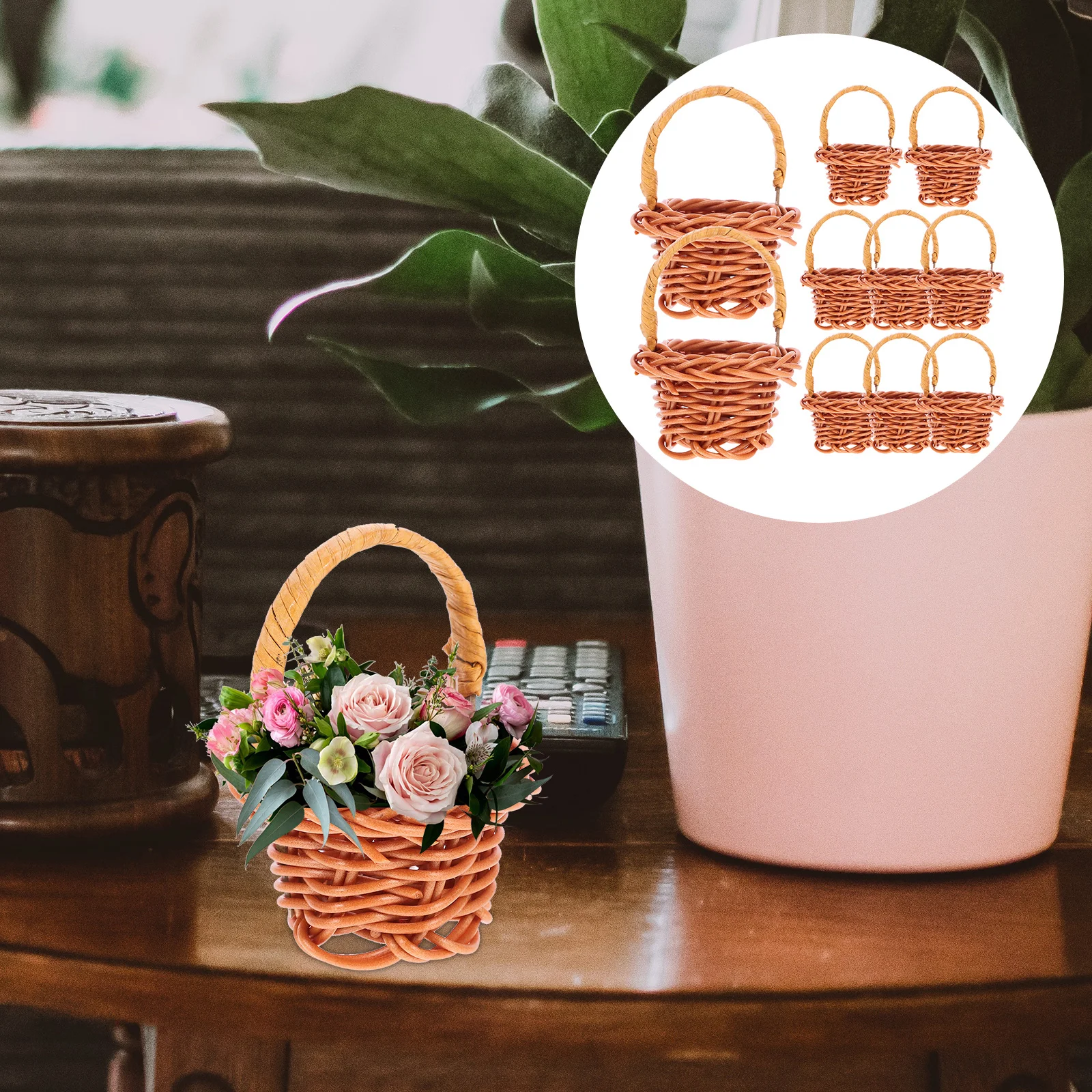 

Miniature Flower Basket Woven Rattan Picnic Basket for Wedding Party Easter Crafts Fruit Gift Favors Small Handle Basket