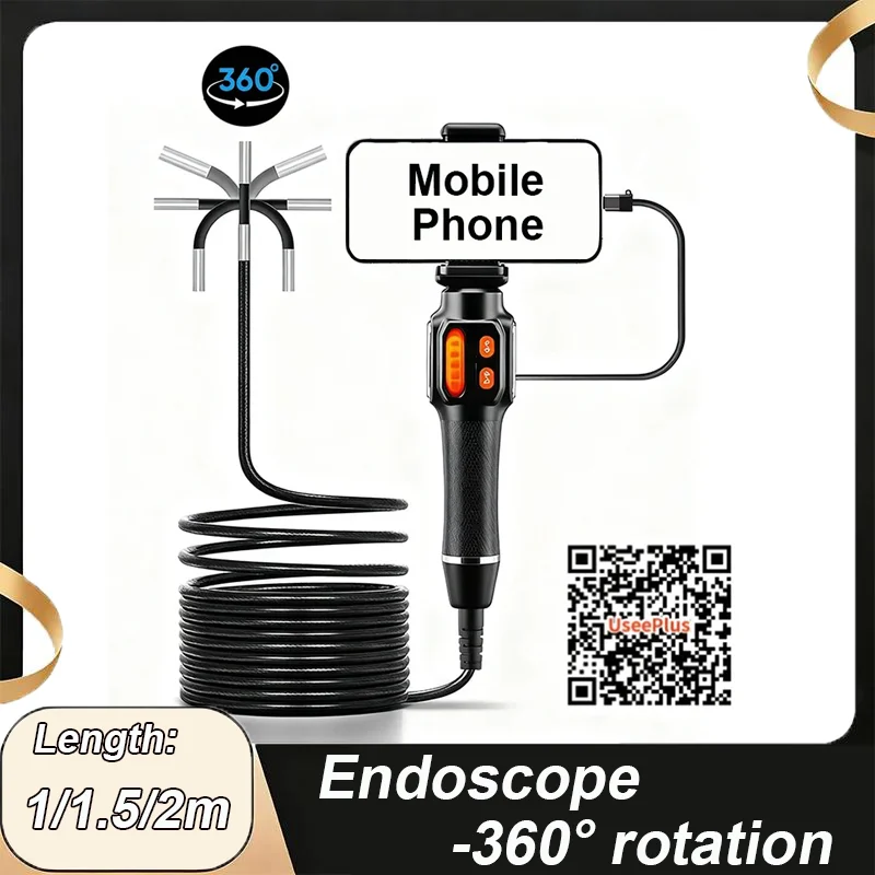 Type-C 360° Two-Way Rotary Articulating Endoscope Camera HD 1080P Car Inspection Industrial Endoscope With LED For IOS Android