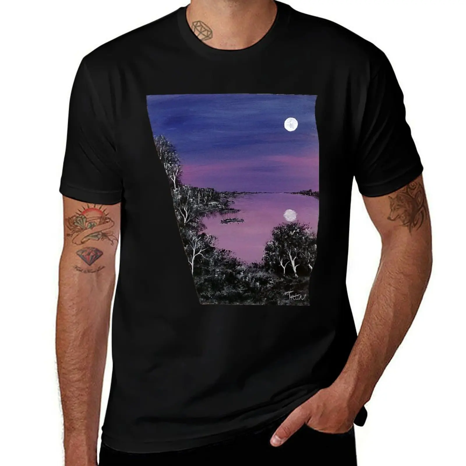 Moon Filled Night (Dark) T-Shirt Summer Print Short Sleeve Tee T-Shirt