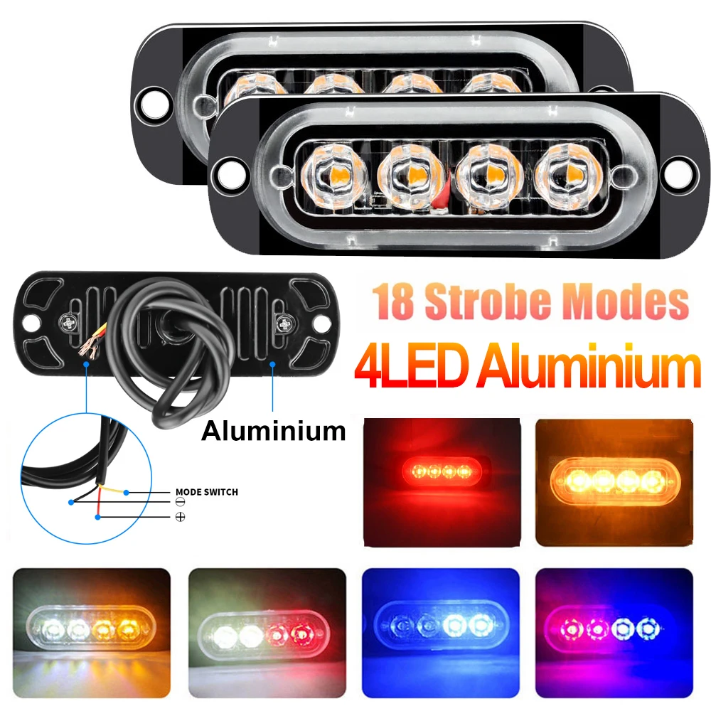 4 Led ستروب الجانب تحذير ضوء ستروب مصبغة وامض Lightbar سيارة شاحنة منارة مصباح العنبر الأصفر الأبيض إشارة المرور 12 فولت-24 فولت