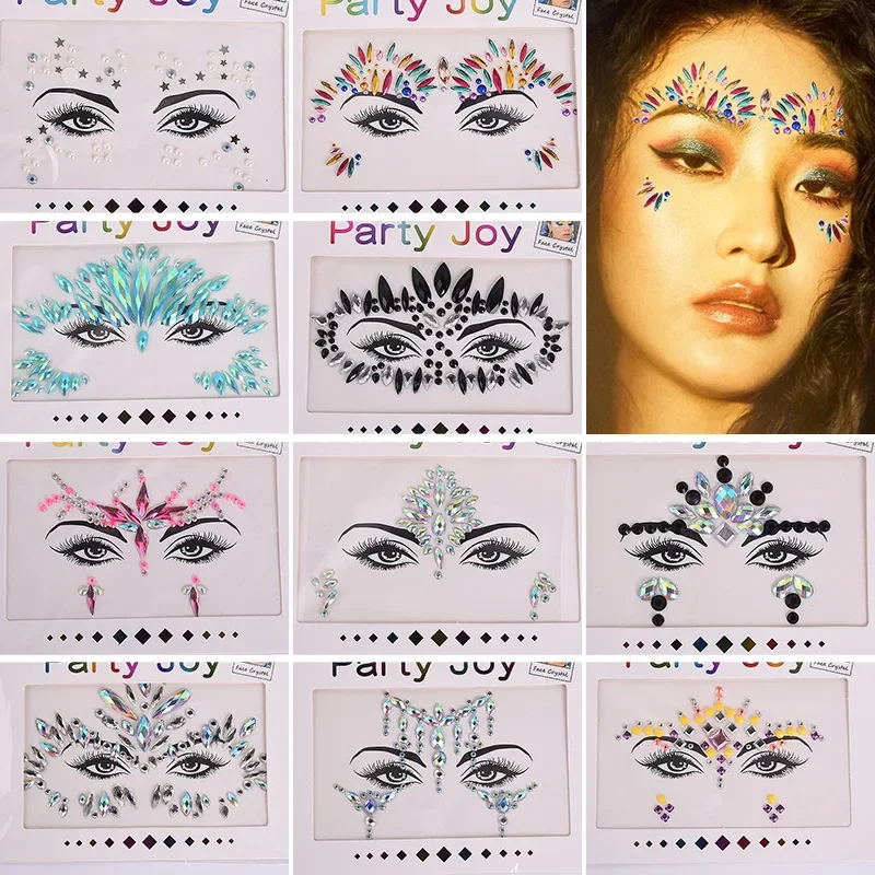 

3D Shiny Crystal Face Sticker Tattoo Bar Music Festival Rhinestone Tattoo Sticker Carnival Party Face Decoration Face Jewels