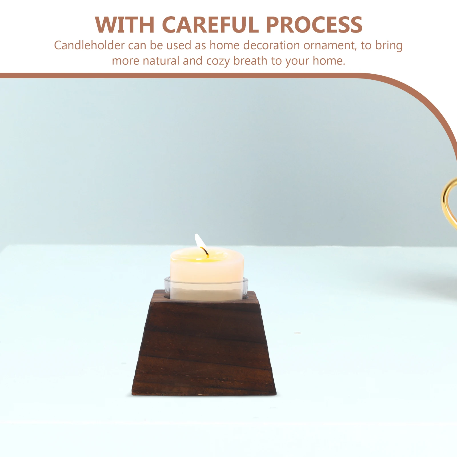 

1pc Wooden Holder Small Natural Wood Glass Hand-Cut Tealight Candlestick For Table Decor Desktop Ornament Home
