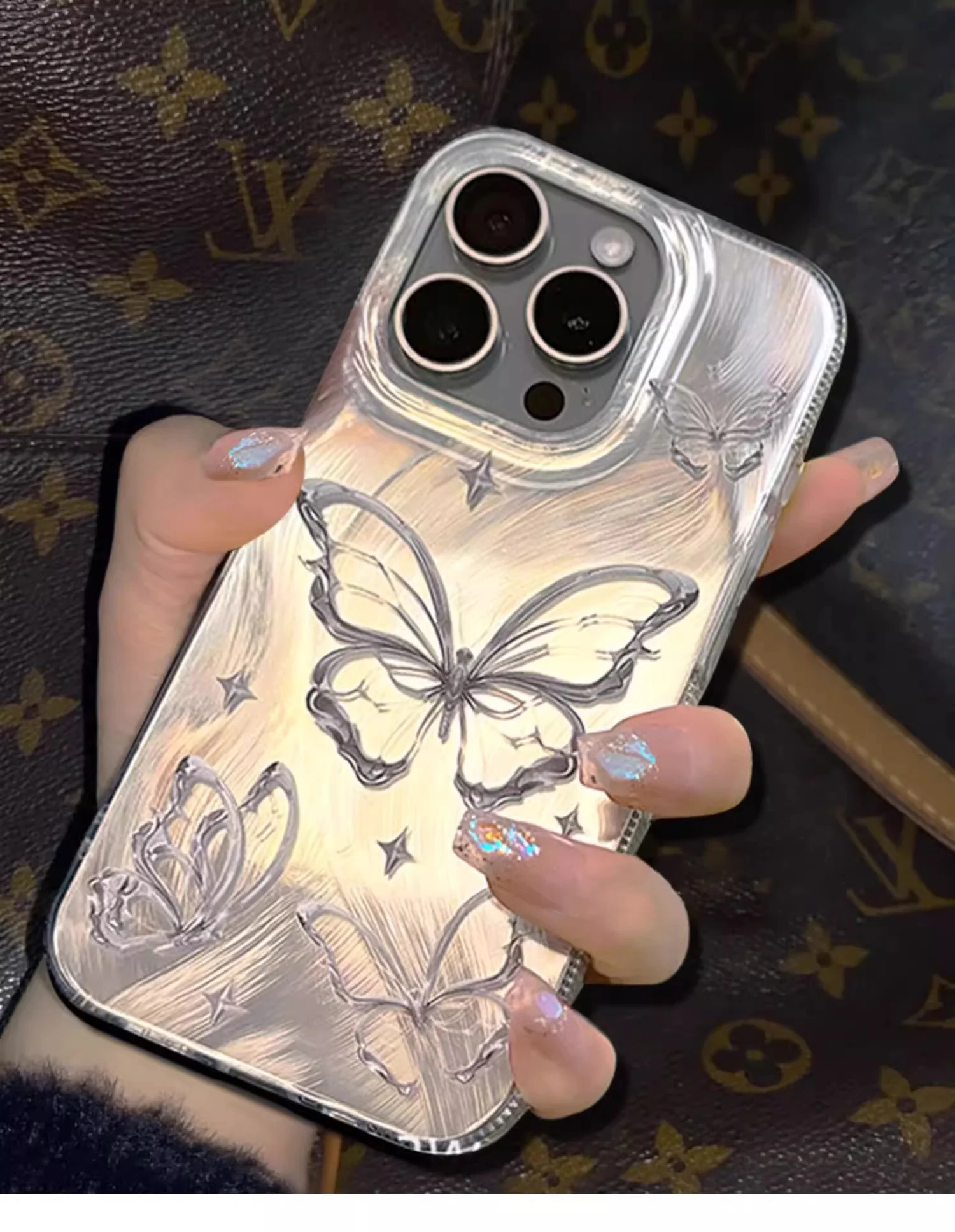 Luxury Butterfly Laser Glitter Phone Case For iPhone 16 Pro Max 15 14 Plus 13 12 11 Fashion Shockproof Lens protection Cover