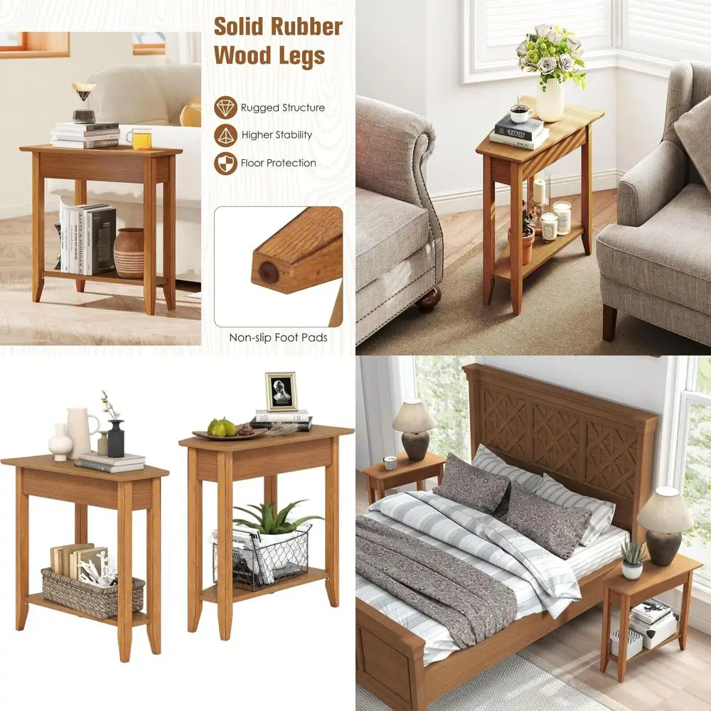 

Приставной столик для хранения вещей из орехового дерева с полкой, высота 24,5 дюйма, идеально подходит для небольших помещений и гостиных