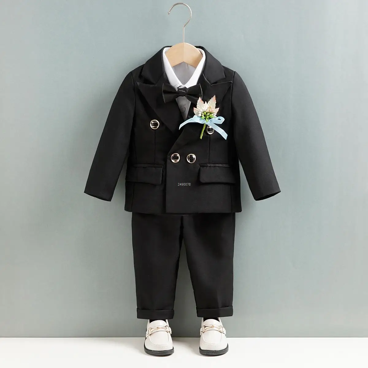 Children White Wedding Suit Kids DIY Jacket Pants Botwtie Photograph Suit Flower Boys Birthday Tuxedo Party Dress Dance Costume