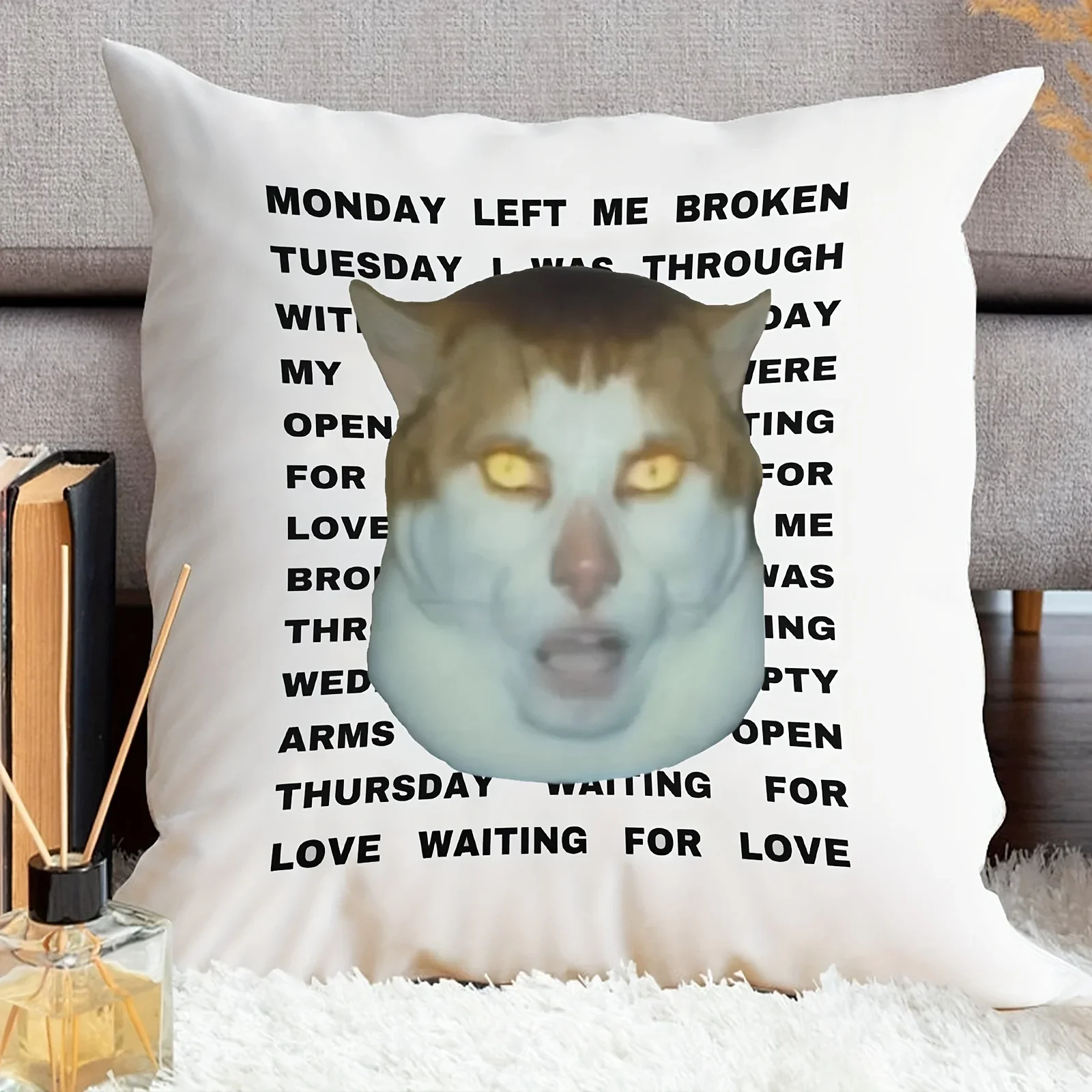 1pc Meme Monday Left Me Broken Cat Pattern Cushion Cover Xmas Christmas Gift Square Pillow Throw Pillow Cover No Pillow Core