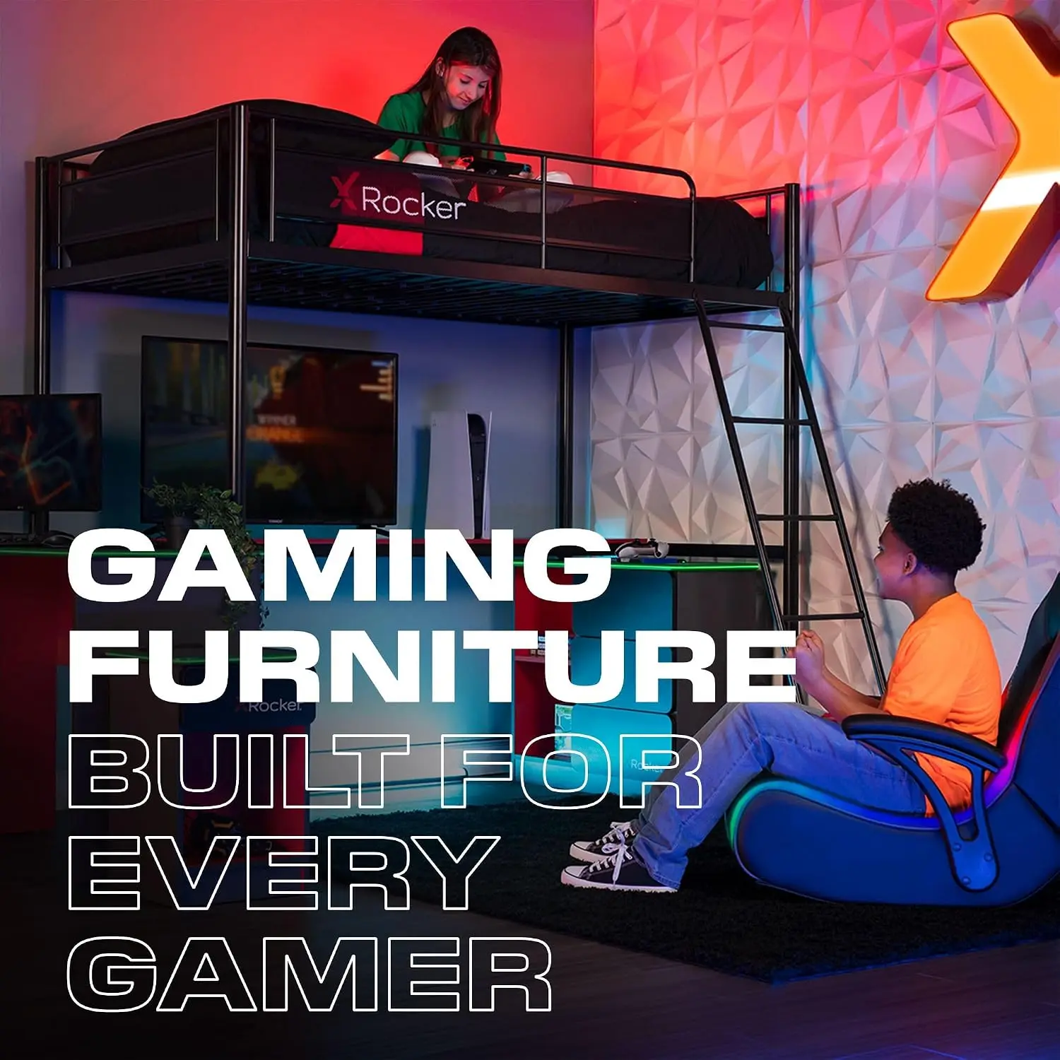Video Gaming Floor Rocker Chair, Built-in Audio, College Dorm Essentials for Guys and Girls, Bedroom, Foldable, Gifts for Gamers view 6