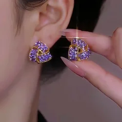 2024 New Retro Purple Zircon Unique Triangular Ear Clip for Women Elegant Luxurious Temperament Ladies Wedding Party Jewelry