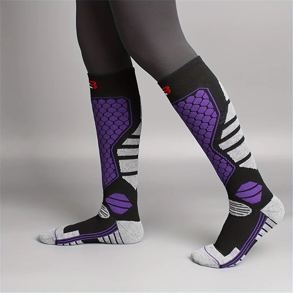 8 جوارب مزدوجة للخريف والشتاء للرجال والنساء سميكة دافئة وقابلة للتنفس للمشي لمسافات طويلة، والتزلج على الجليد، جوارب رياضية خارجية طويلة أنبوبية للتزلج