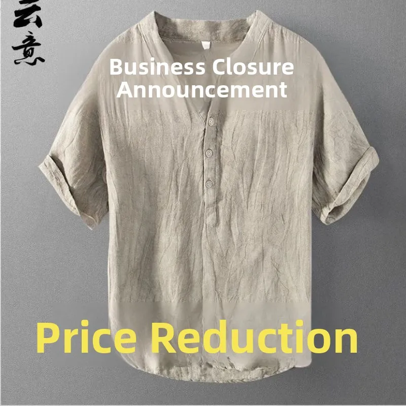 

Loose Cotton Linen Men's T-Shirt Collar Short Sleeve Summer Shirt Standard Fit Youth Casual Breathable Half Sleeve Shirt