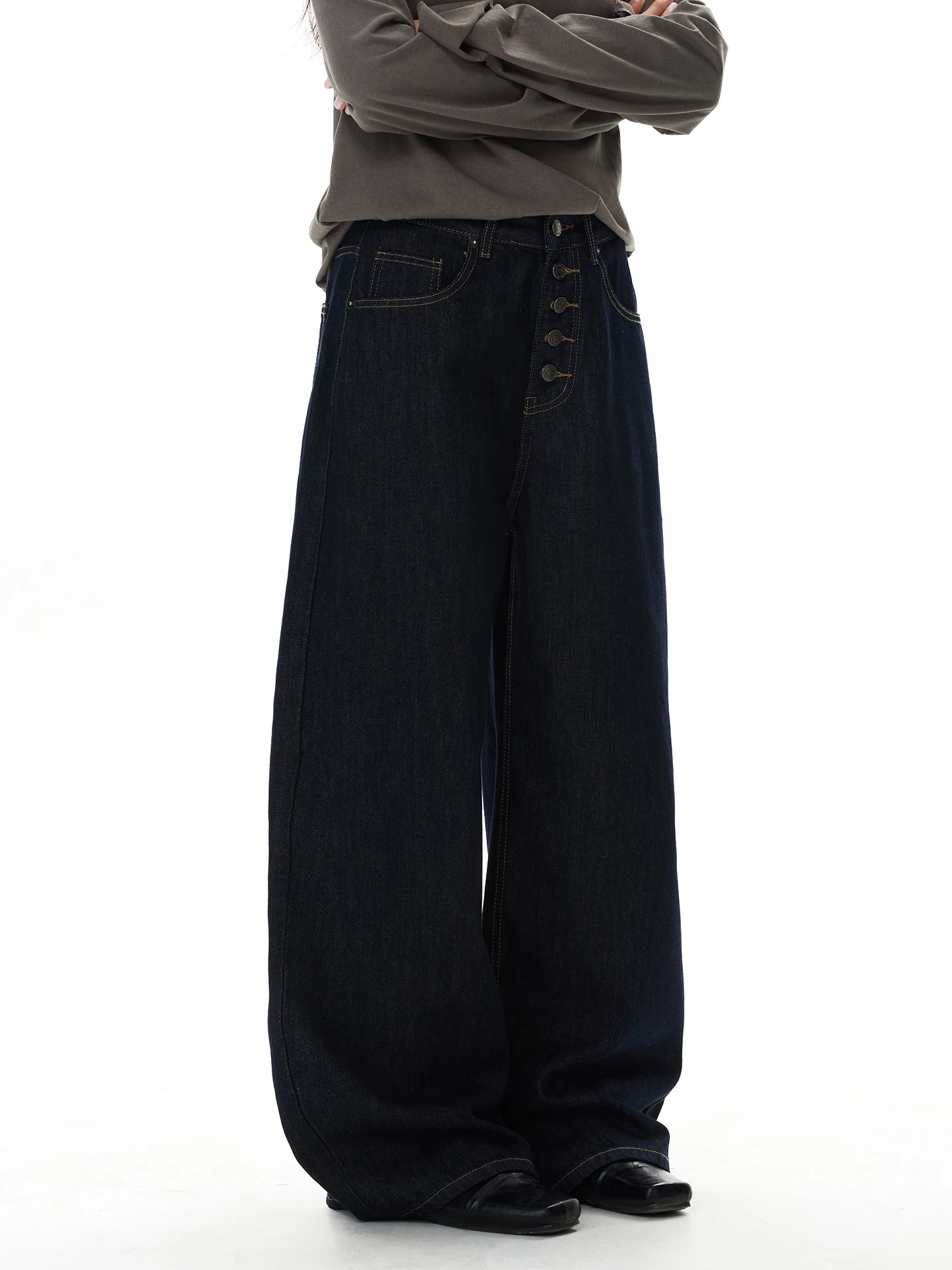 

Talk Later Vintage Distressed Original Denim Loose Straight Leg Wide Leg Casual Long Pants Men's Casual Wear Spring Season