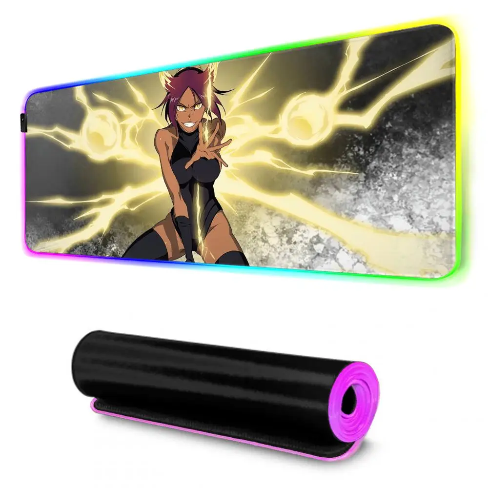 Bleach Yoruichi Mouse Pad Gamer Rgb Desk Mat Back Light Led Mousepad Setup Gaming Accessories Deskmat Big Mousepad Backlight