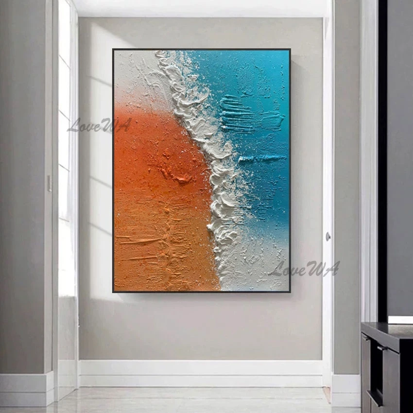 

Modern Canvas Art Pallet Knife Paintings Handmade Acrylic Orange Blue Texture Simple Abstract Artwork Wall Picture For Bedroom