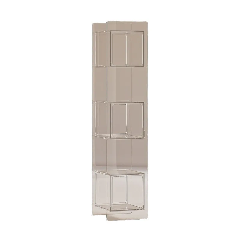 

Transparent bookcase, living room, household multi-layer simple solid wood floor-to-ceiling shelves integrated against the wall