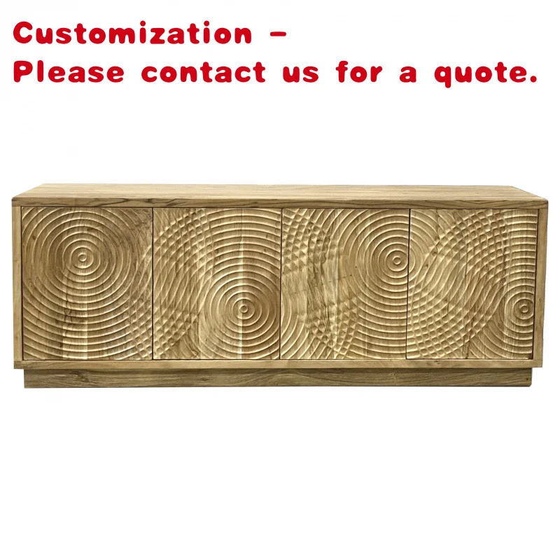 

custom.Ethnic Modern Handcrafted Solid Acacia Wood TV Cabinet Natural CIRCLES Entertainment Unit Storage Handmade Display China