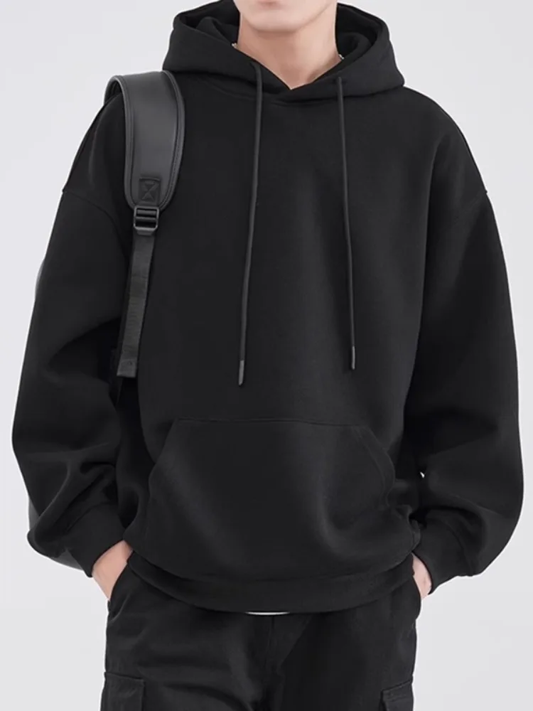 American Trendy Brand Japanese Pure Cotton Heavy Hoodie Loose Casual Thickened Solid Color Sweater Men's Autumn Winter Jacket