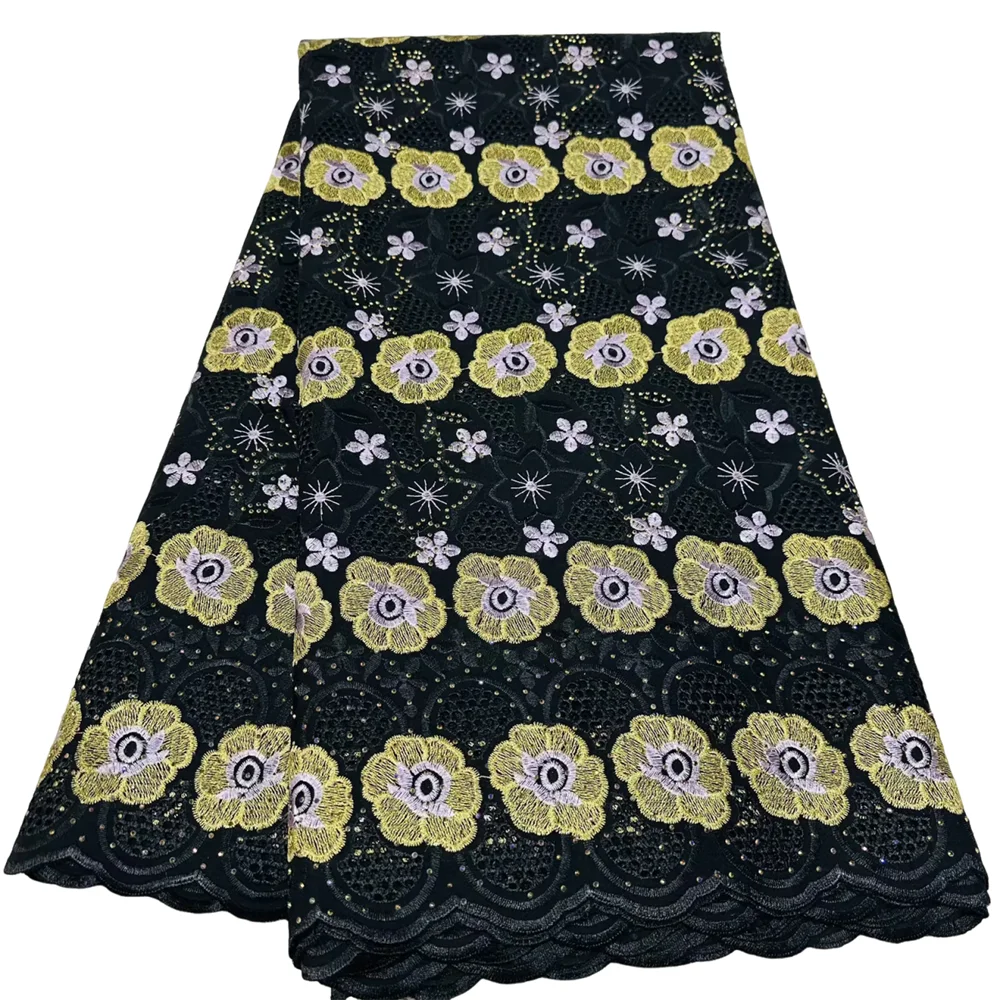 

Черное швейцарское кружево вуаль из Швейцарии 2026, африканские кружевные ткани из 100% хлопка с вышивкой камнями, популярный нигерийский кружевной стиль Дубай