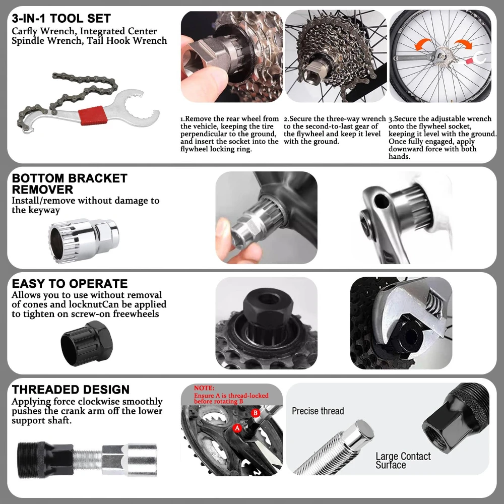 Bike Repair Tool with Chain Riveter Tire Levers Crank Puller Freewheel Remover Link PliersBottom bracket Freewheel Removal Tool image 5