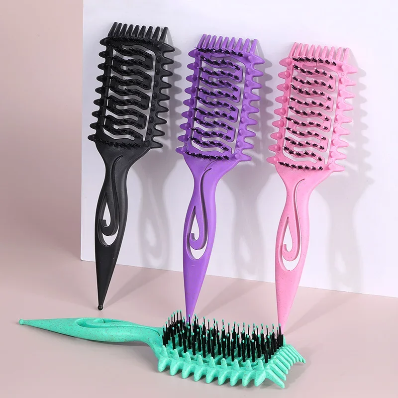 Curl Define Styling Brush for Tangled Hair Hollow Nylon Bristle Detangling Comb Shaping & Defining Curls Hairdressing Tool