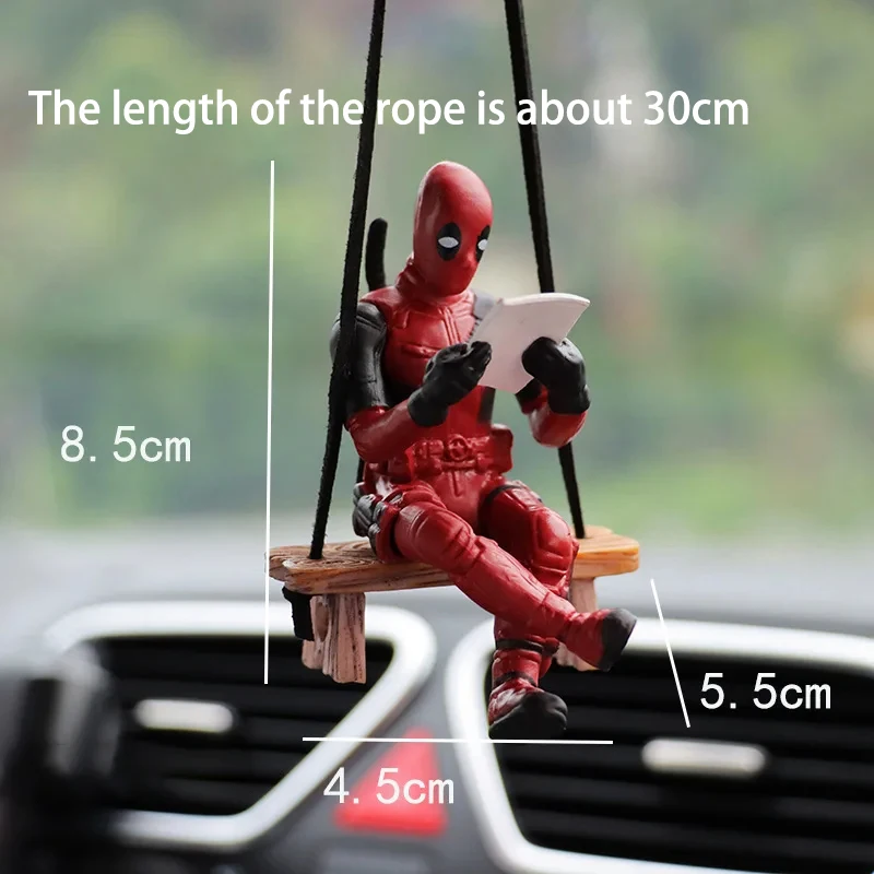 Kawaii deadpool cabide de carro espelho retrovisor pingente acessórios interiores mini modelo brinquedos figuras ação modelo interiordecoration