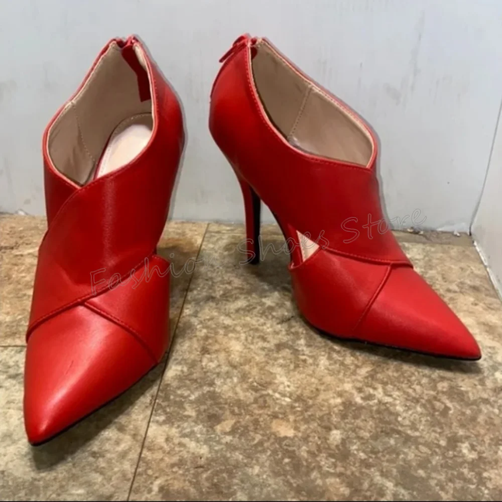 

Red Pointed Toe Back Zipper Pumps Matte Leather Thin High Heels High Heel Shoes for Women Heels 2025 New Zapatos Para Mujere