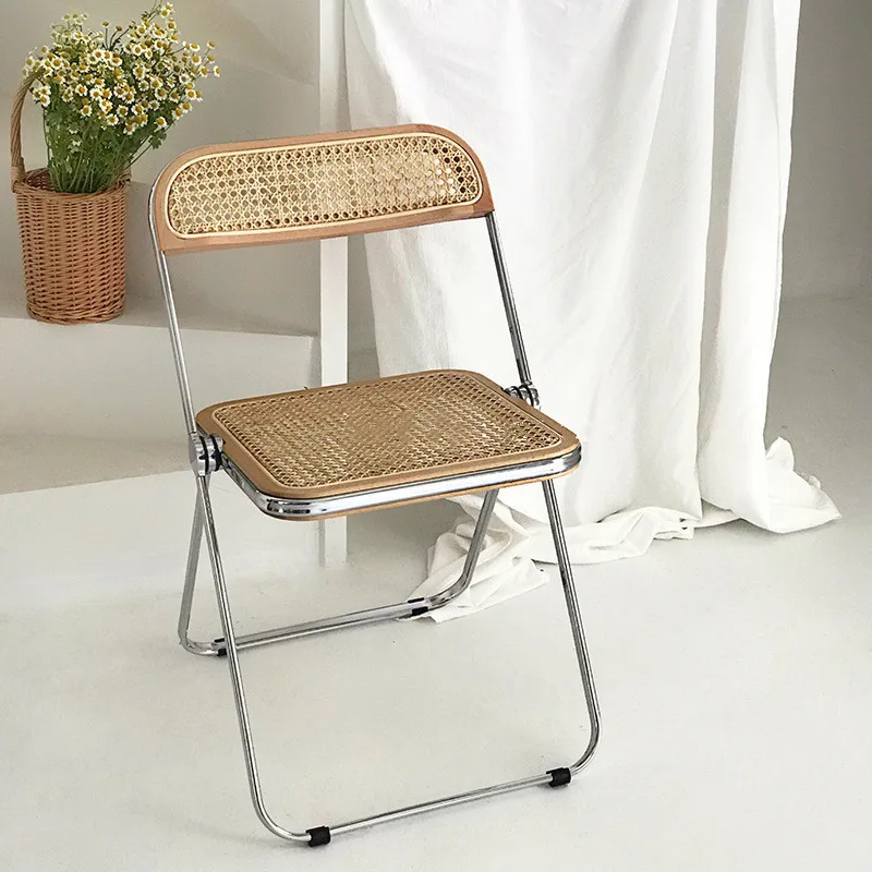 

JOYLOVE Rattan Folding Chair Stainless Steel Imported Rattan Noodles Medieval Italian Design Clothing Store Photo B&B Ins
