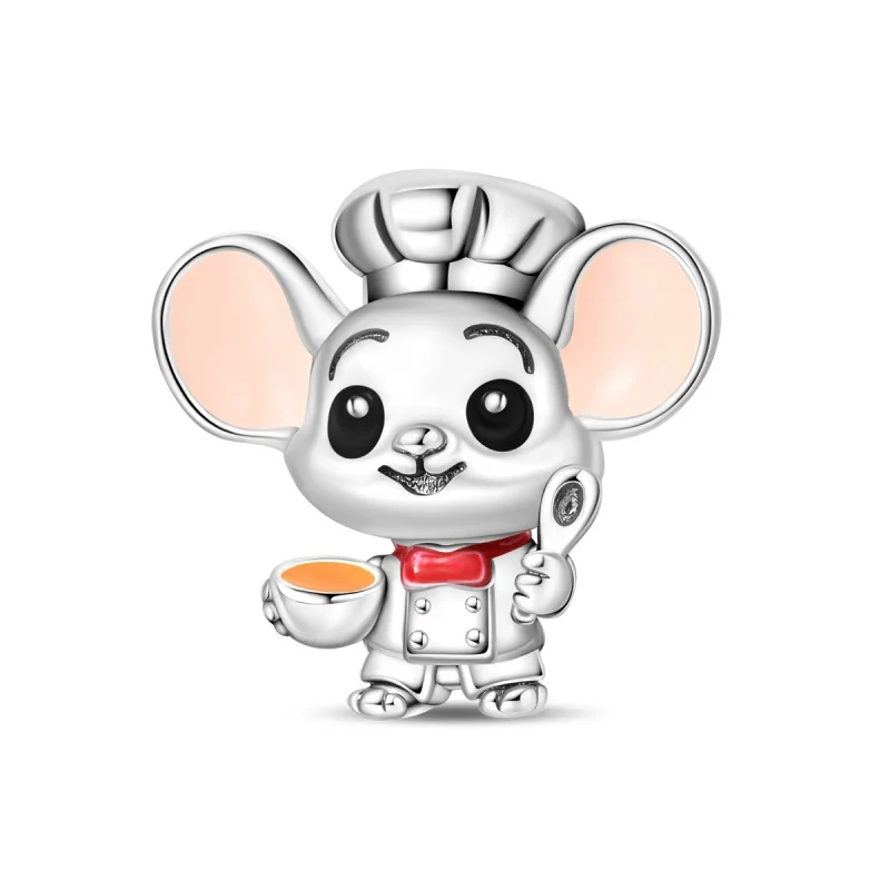 

New 925 Sterling Silver Sweet Mouse Chef Charms Beads Fit 3mm Classic Bracelet DIY Women Birthday Anniversary Jewelry Gifts