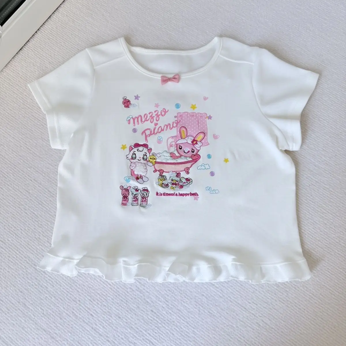 

Japanese Sweet Cute Short Sleeved T-shirt for Women Summer Cartoon MP Embroidery Daughter Clothing Y2k Crop Top Graphic T Shirts