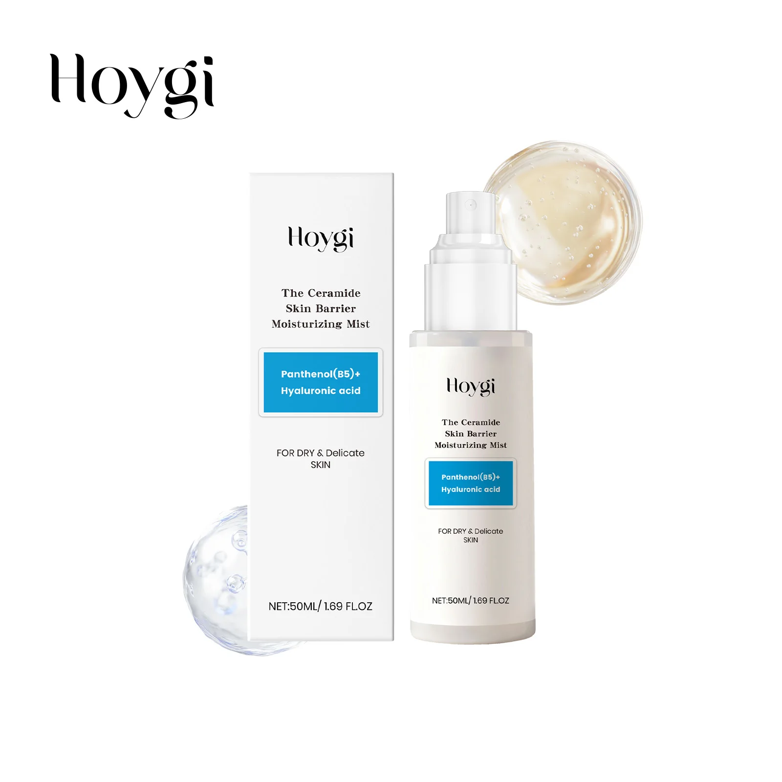 Hoygi حمض الهيالورونيك سيراميد B5 رذاذ ترطيب الوجه للبشرة الجافة الحساسة لطيف مغذي منعش السيطرة على النفط