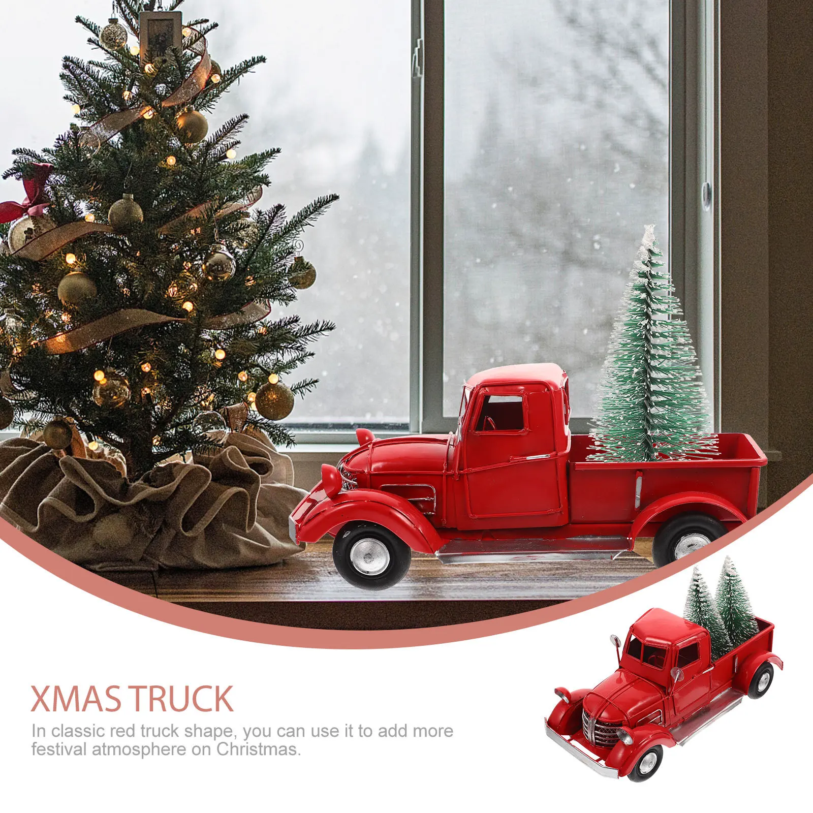 

Christmas Red Truck Iron Desktop Ornament Xmas Table Decoration Christmas Supply Decor Xmas Truck Table Festival Adornments