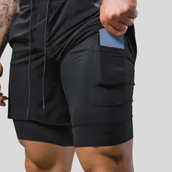 2022 Running Shorts Men 2 In 1 Double-deck Quick Dry GYM Sport Fitness Jogging Workout Shorts Men Sports Short Pants Bottoms