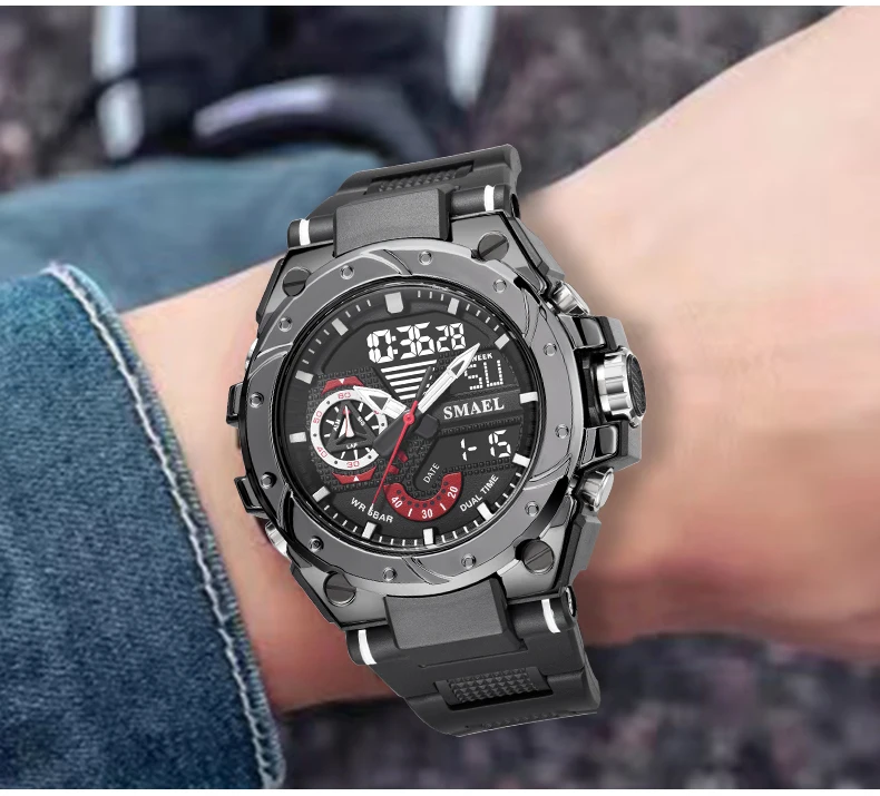SMAEL Sport Quartz Watches LED DisplayShock Resistant 50M Waterproof Alarm Clock Analog Digitals 8060 For Men S89297c067f6541219f72199818bb47a0D