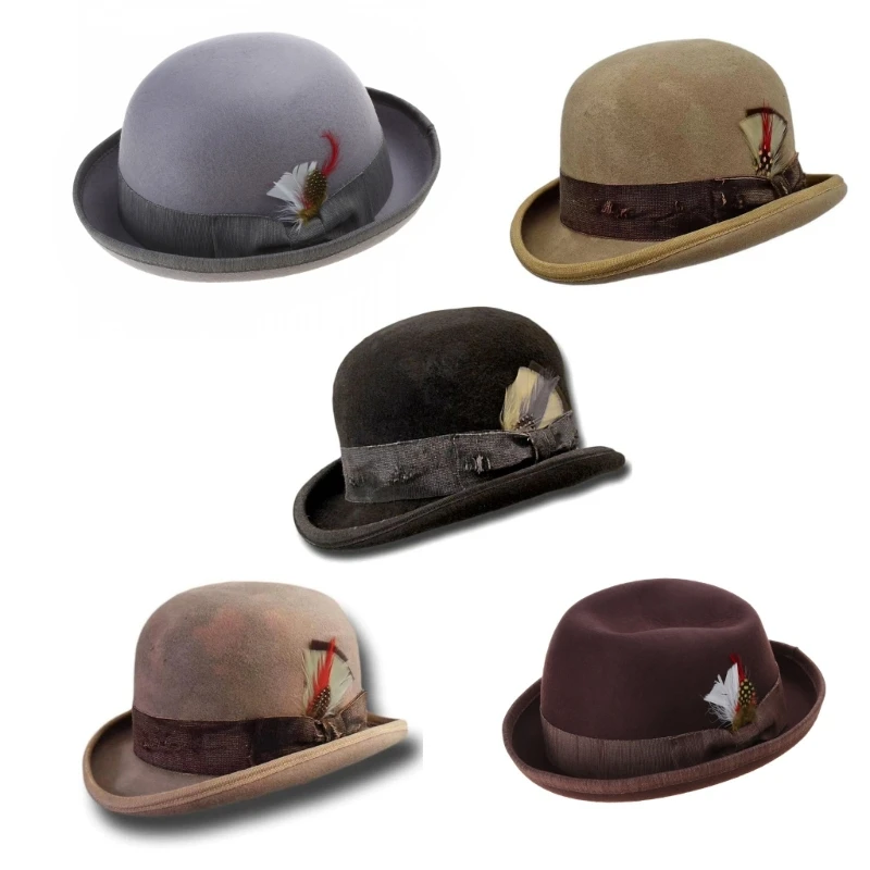 Wool Short Brim Fedora Top Hat Western Round Top Hat for Boy Men Adults Cap