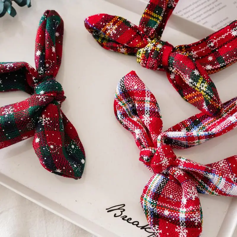 Christmas Bowknot Headband Retro Plaid Headbands With Elastic Cord Christmas Headwear Christmas Related Patterns For Shower Appl