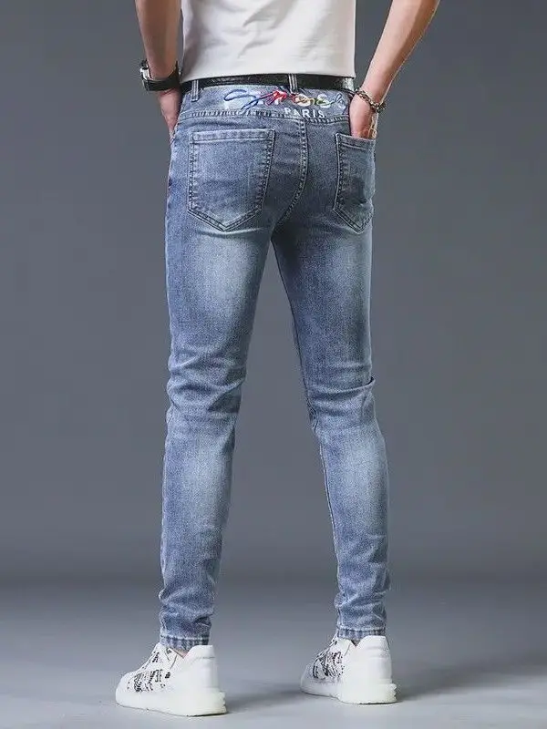 

Мужские джинсы премиум-класса с принтом, зауженные, модные, повседневные, эластичные, осенние, новые, универсальные, удобные