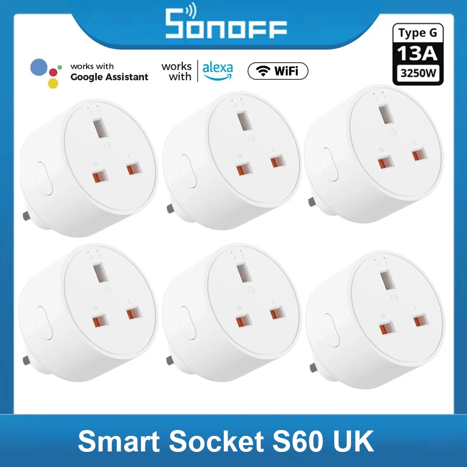 

SONOFF S60 TFG S60 Wi-Fi розетка Wi-Fi умная вилка защита от перегрузки таймер сцена дистанционное управление через Alexa Google Home EWeLink