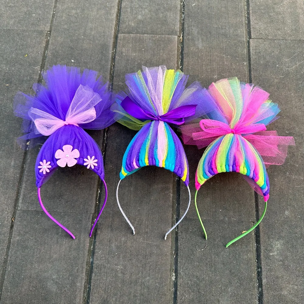 2026 Halloween Magic Elf Cosplay Headband Princess Poppy Trolls Hair Hoop Performanc Birthday Party Hair Accessories