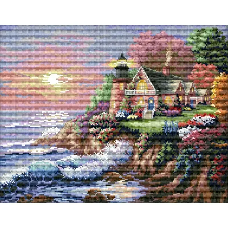 Seaside Lighthouse Series NKF Scenic Patterns Cross Stitch Kit DIY Hand Needlework Aida 14CT 11CT 16CT Canvas Embroidery Crafts