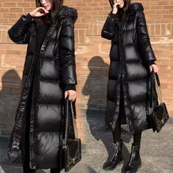 Parkas casacos de algodão grosso 2025 inverno parka jaquetas pretas parkas longas com capuz casacos de inverno quentes femininos casacos pretos