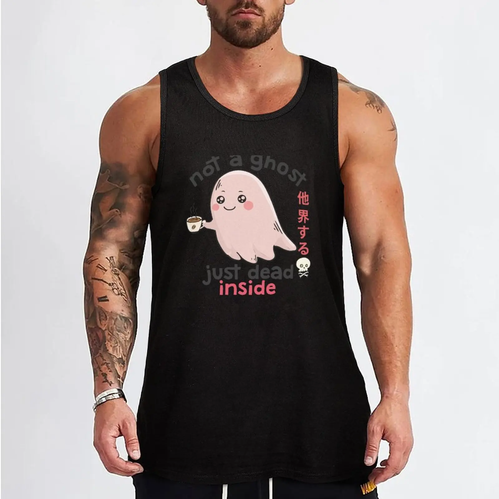 Cute Coffee Ghost Dead Inside Pastel Goth Creepy Kawaii Tank Top Japanese t-shirt anime gym