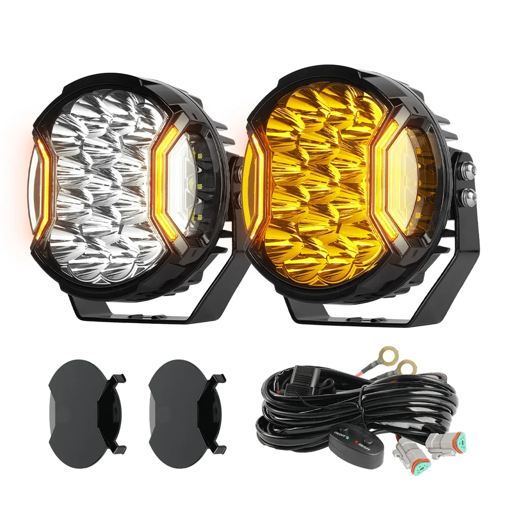 NewAmber DRL Spot Beam 517M Super Bright 196W Spot Lights 4X4 270 Degree Beam Angel 7 Inch Side Shooter Spotlight