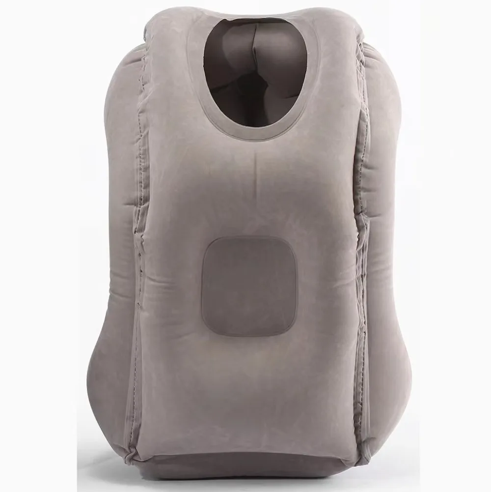 Inflatable Travel Pillow PVC Blow Up Neck Chin Support Foldable Nap Pillow w/ Storage Bag for Plane Train Car Office Adult Rest