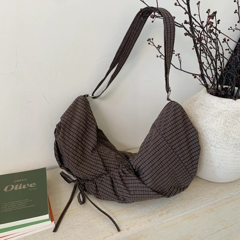 

2025 Fashion Commuting Versatile Casual Women's Handbags Nylon Plaid Large Capacity Shoulder Bags Autumn New Ladies Bags