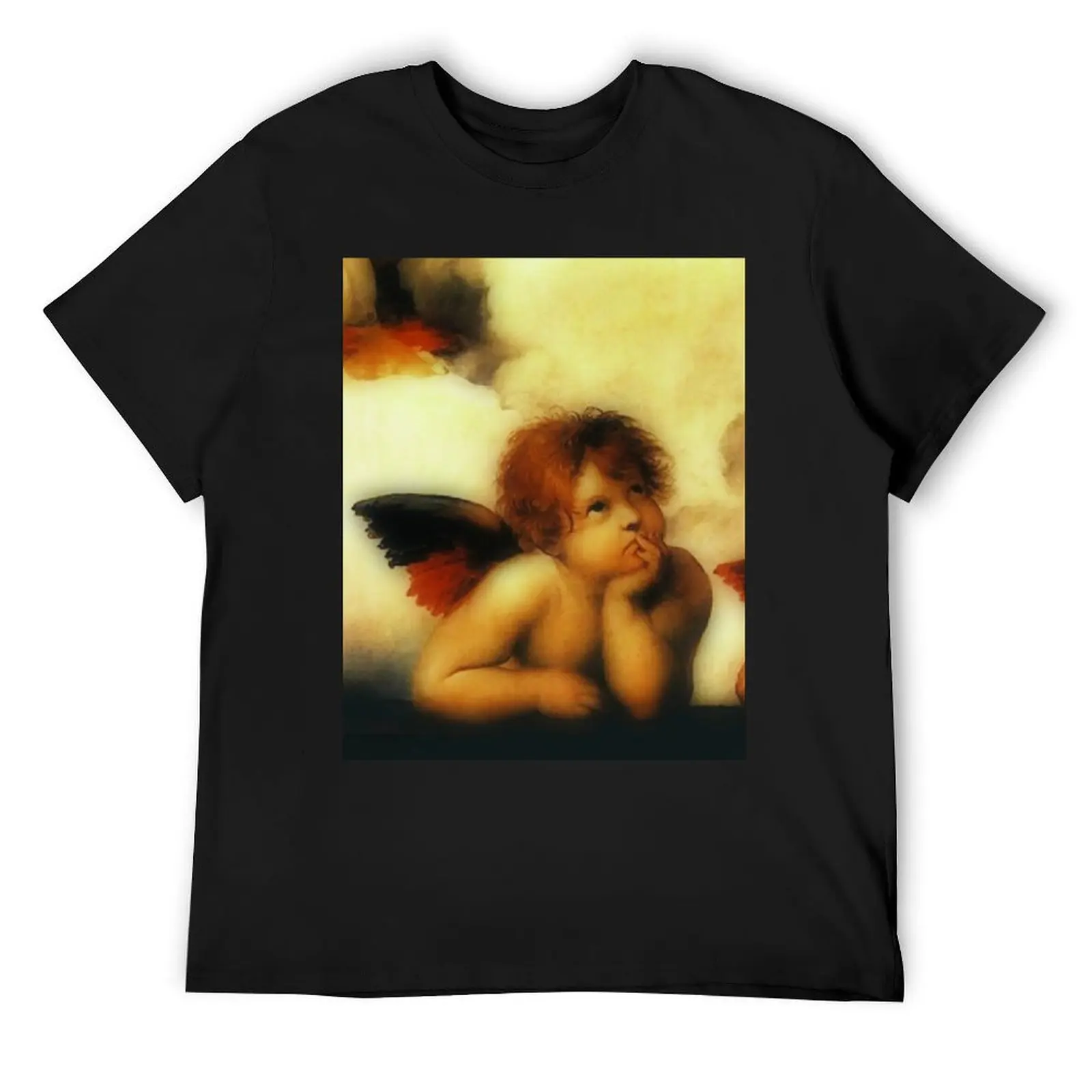 Raffaello Sanzio da Urbino Sistine Madonna(angel 1), 1513-1514. T-Shirt man clothes sports fans anime black t shirts for men