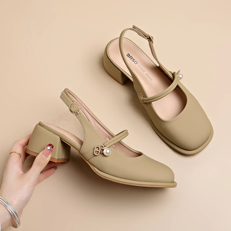 

Women's French-style block heel sandals - Summer matching dress high heels, one-strap single shoes for women