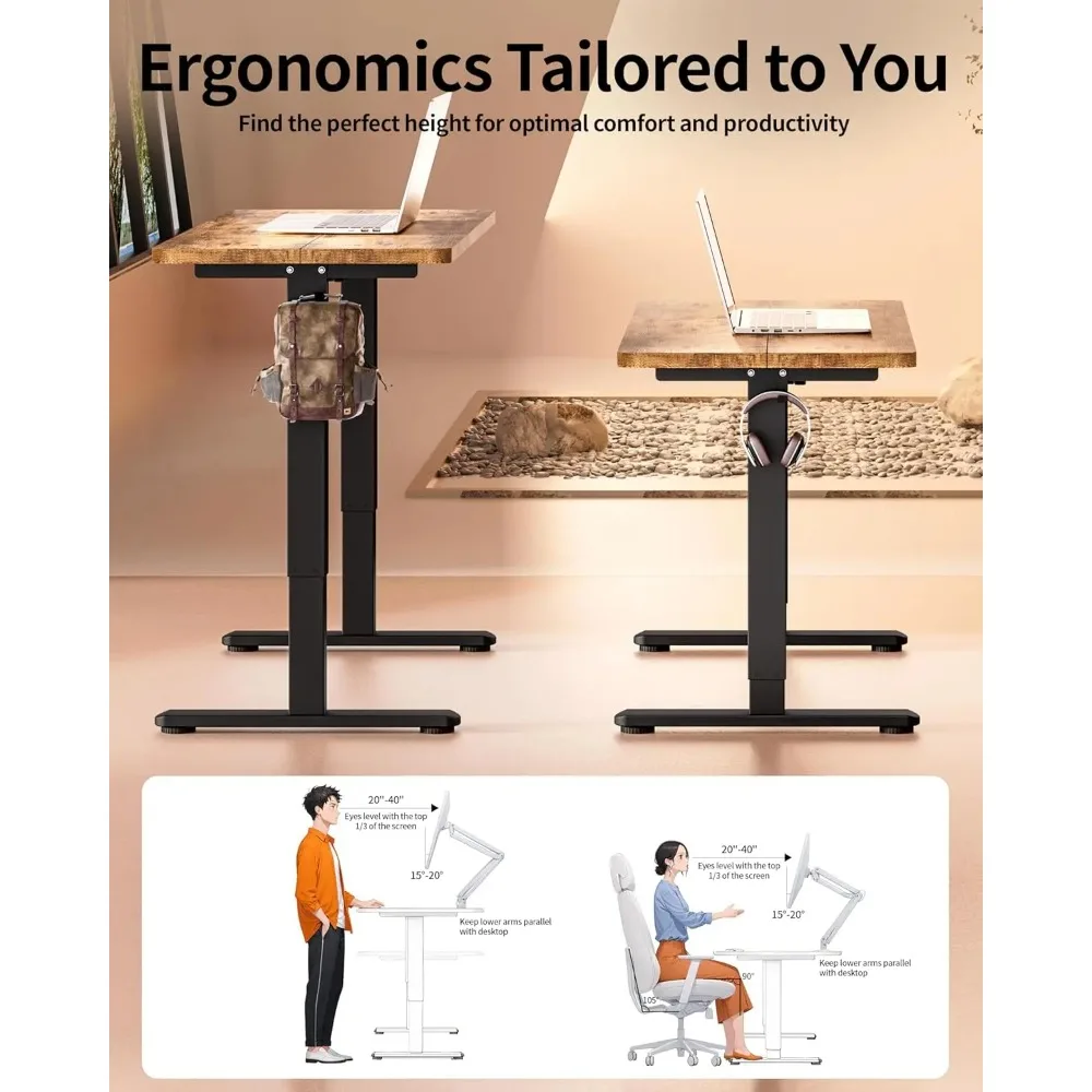Electric Standing Desk Adjustable Computer Desk for Home Office and Gaming, 48x24 inches, Black Frame, Memory Desks