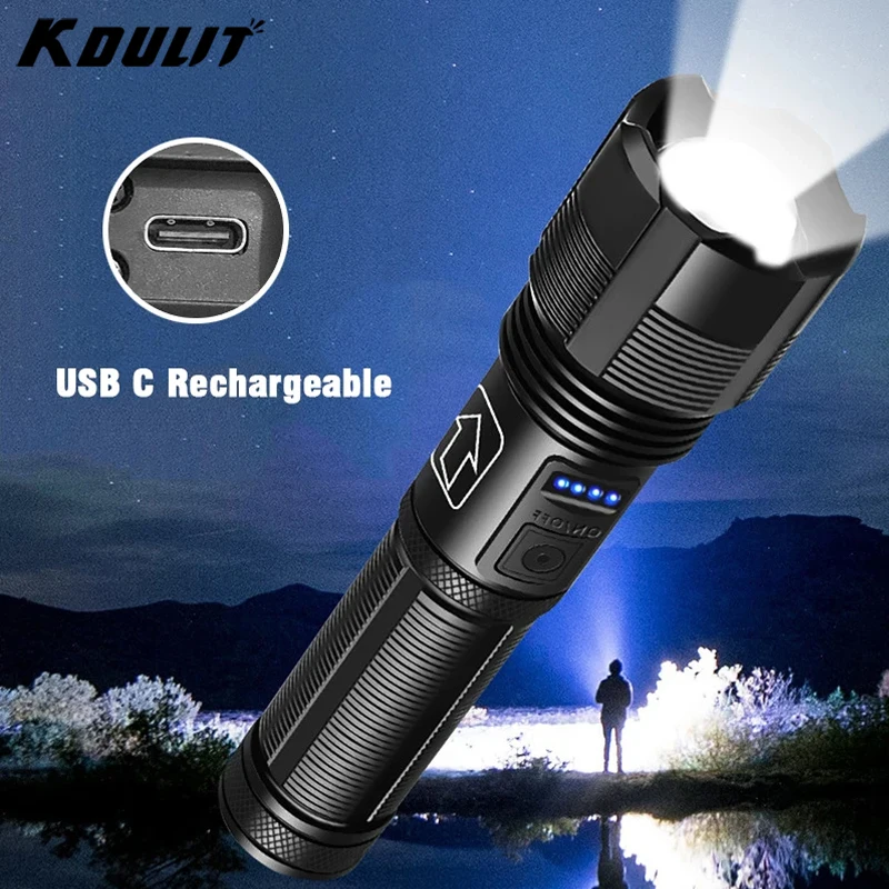 Powerful 4 Core LED Flashlight Zoomable Aluminum Alloy XHP70.2 XHP50.2 Tactical Torch Usb Rechargeable Use 18650 Battery