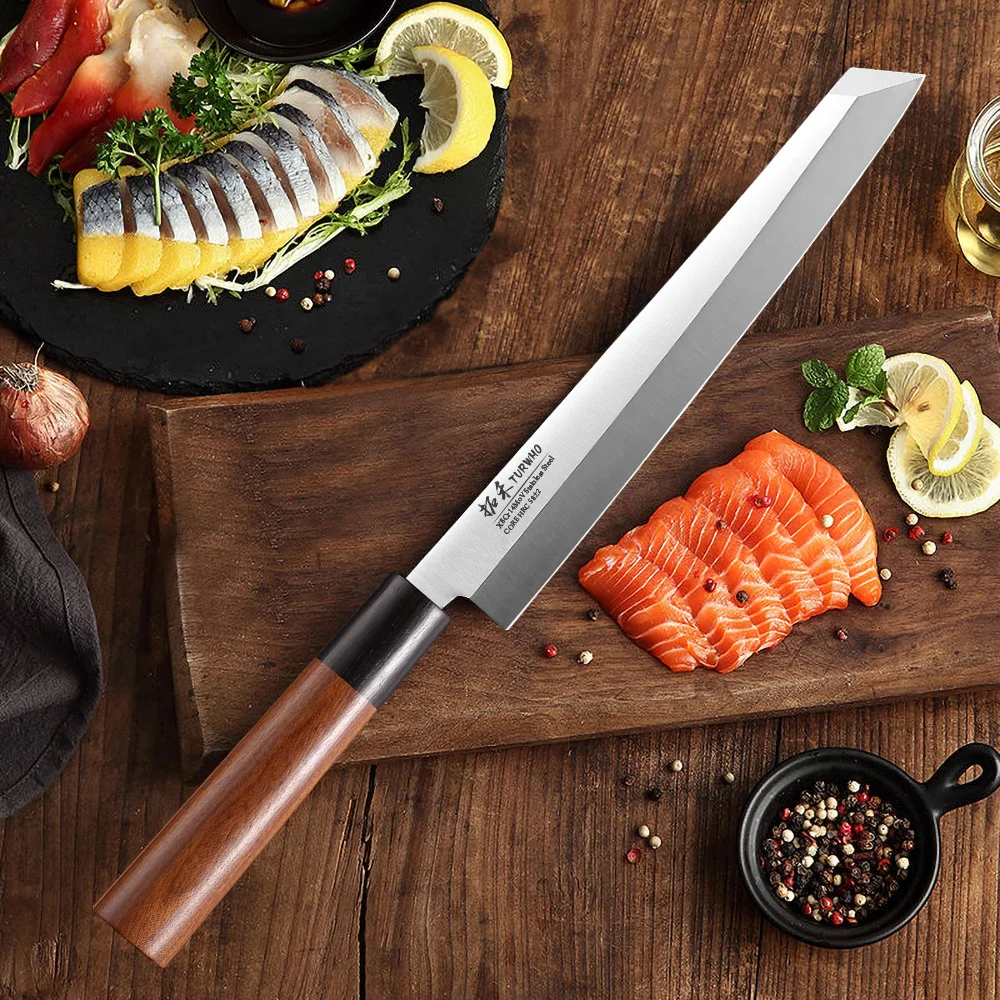 TURWHO Household Sashimi Knife X8Cr14MoV Stainless Steel Filleting Salmon Knife Slicing Professional Kitchen Chef Knives 220mm