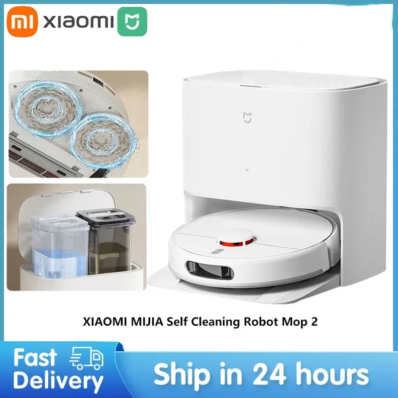 

2023 New Arrival Xiaomi Mijia Self Cleaning Robot Mop 2 Smart Robot Cleaning Tools 5000PA Surging Fan LDS Navigation OTA Upgrade