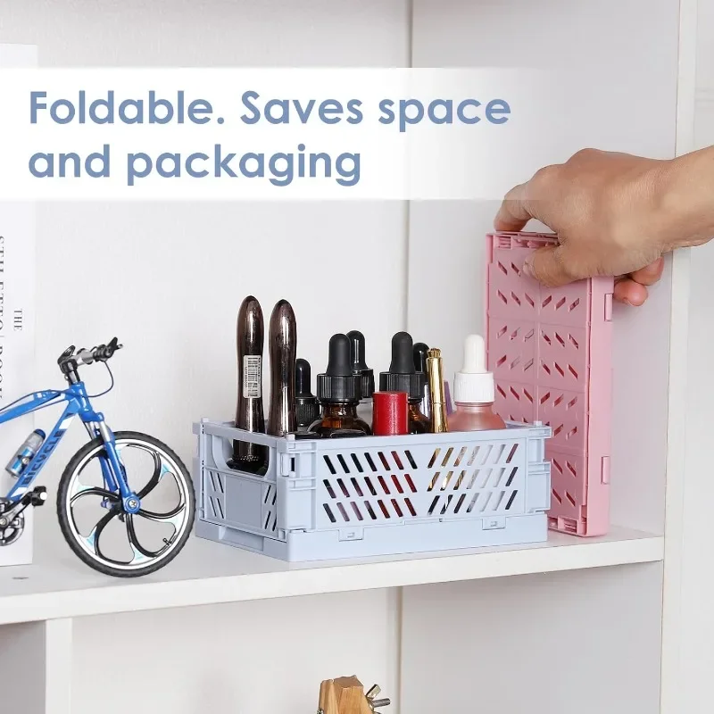 1/6PCS Plastic Foldable Storage Baskets Small Things Jewelry Organizer Stackable Desktop Drawer Kitchen Folding Box Container